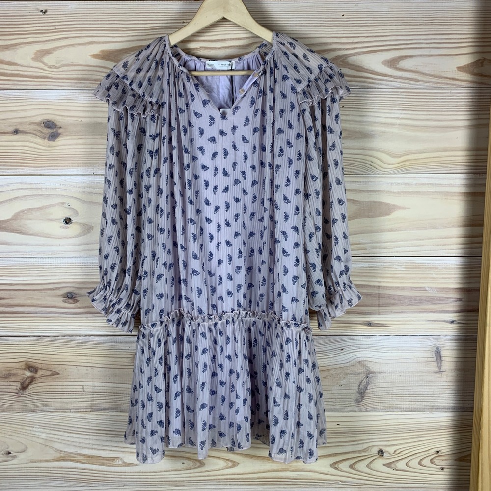 Zara Dress Girls 11-12 Purple Floral Pleated‎ Ruffle Long Sleeve Pastel Ethereal